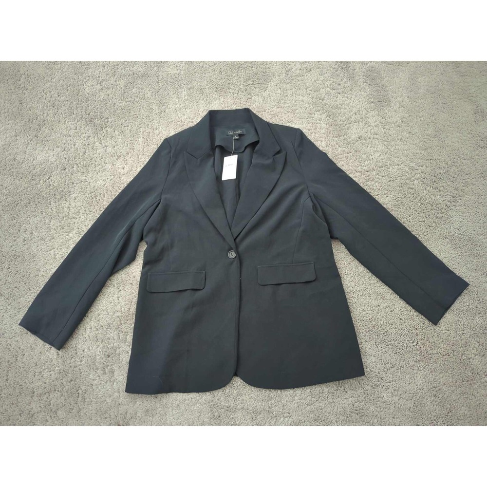 Oak & Trellis Blazer Womens XL Black Long Sleeve One‎ Button Front Business NEW